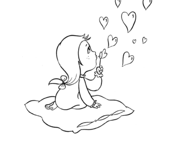 Kolorowanka dziewczynka puszcza walentynkowe bańki